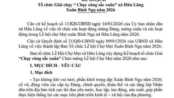 Kế hoạch Tổ chức Giải chạy “ Chạy cùng sắc xuân” xã Hữu Lũng Xuân Bính Ngọ năm 2026