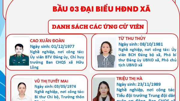 Ứng cử viên Đại biểu HĐND xã Hữu Lũng khoá II, nhiệm kỳ 2026-2031 - Đơn vị Bầu cử số 8