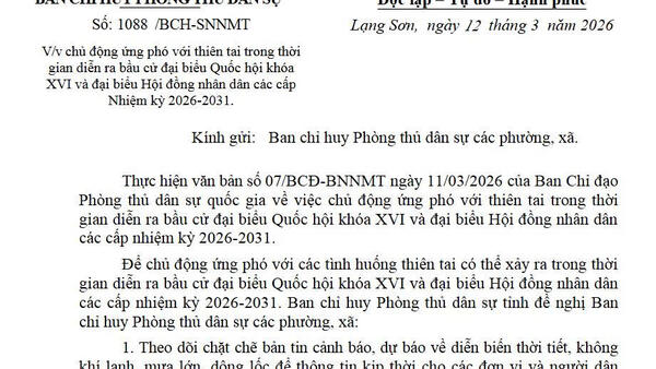 Chủ động ứng phó với thiên tai trong thời gian diễn ra bầu cử đại biểu Quốc hội khóa XVI và đại biểu Hội đồng nhân dân các cấp nhiệm kỳ 2026-2031