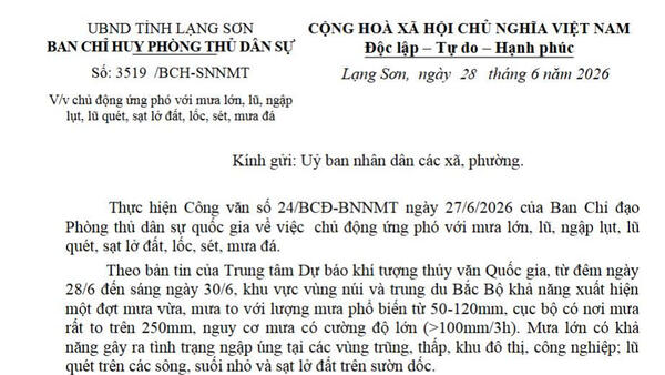 Chủ động ứng phó với mưa lớn, lũ, ngập lụt, lũ quét, sạt lở đất